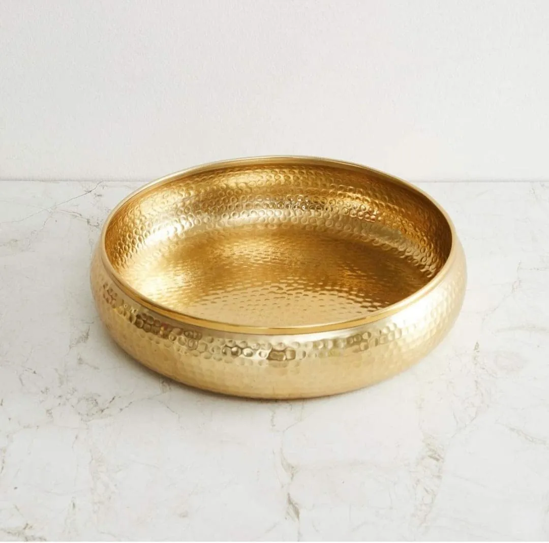 Golden Glow Hammered Traditional Potpourri Urli Bowl –  Floral & Tealight Centerpiece