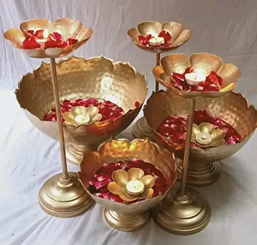 Golden Glow Urli Set – Hammered Iron Bowl with Floating Flower Diyas