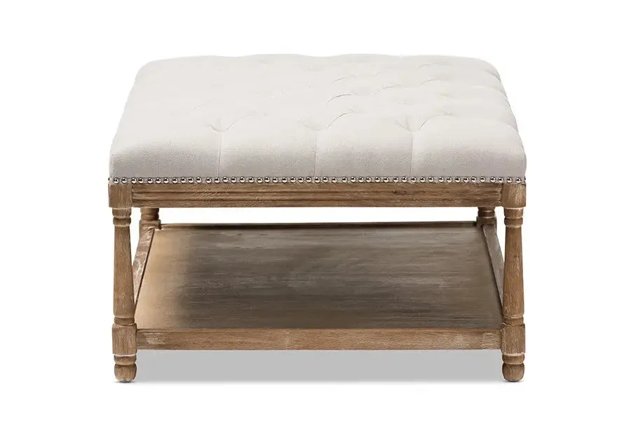 Grayson Beige Linen Rectangular Coffee Table Ottoman