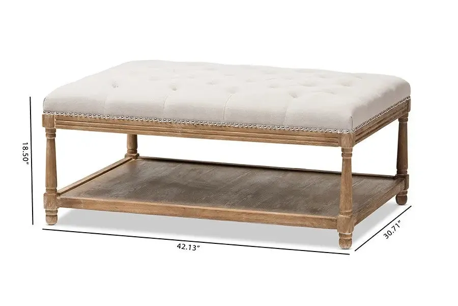 Grayson Beige Linen Rectangular Coffee Table Ottoman