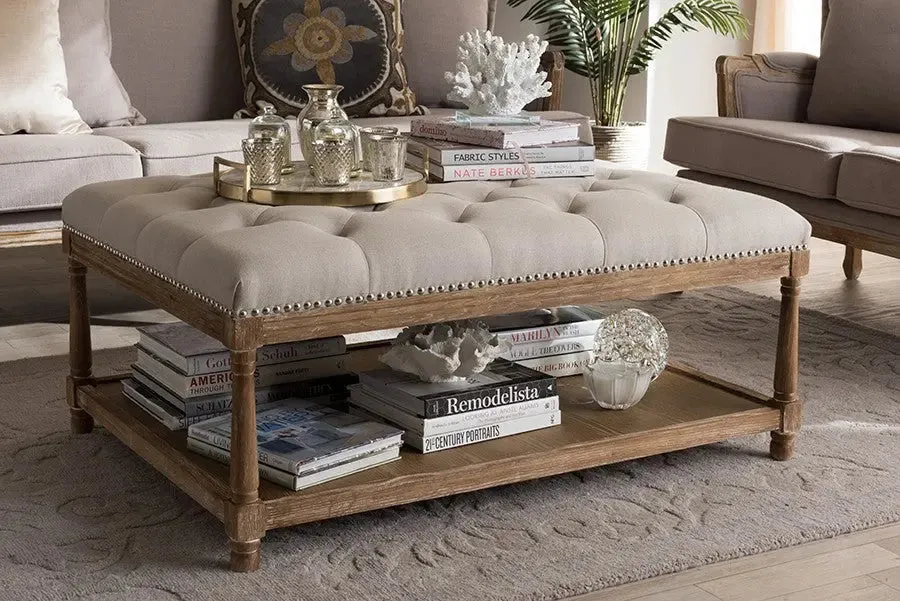 Grayson Beige Linen Rectangular Coffee Table Ottoman