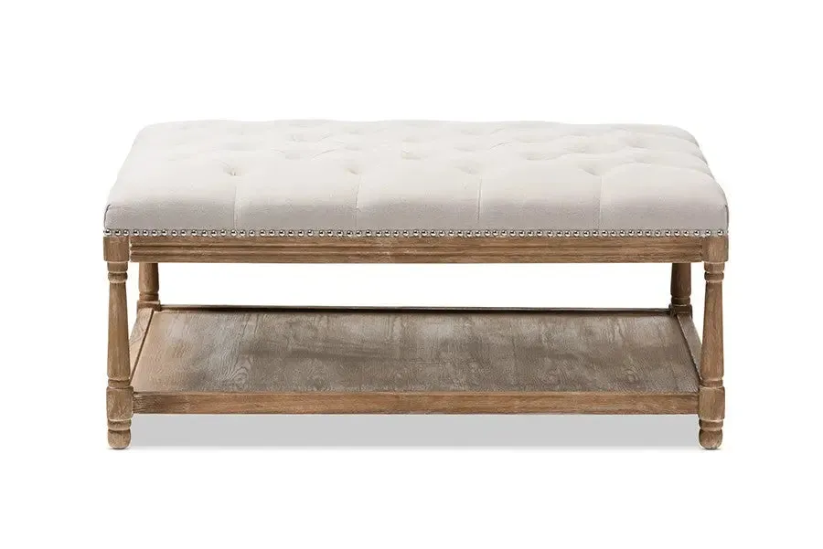 Grayson Beige Linen Rectangular Coffee Table Ottoman