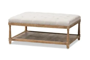 Grayson Beige Linen Rectangular Coffee Table Ottoman