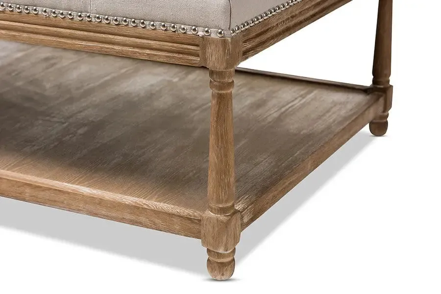 Grayson Beige Linen Rectangular Coffee Table Ottoman