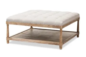 Grayson Beige Linen Square Coffee Table Ottoman