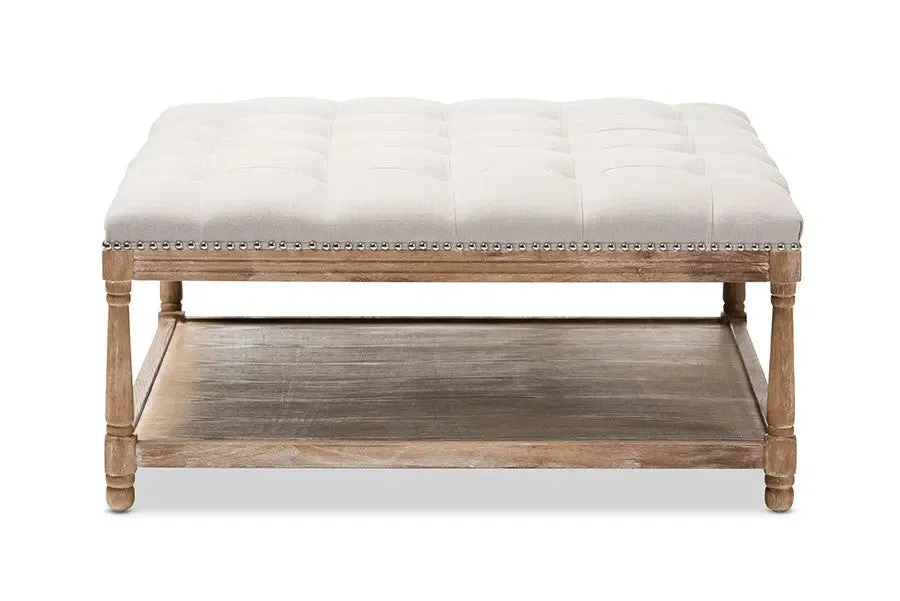 Grayson Beige Linen Square Coffee Table Ottoman