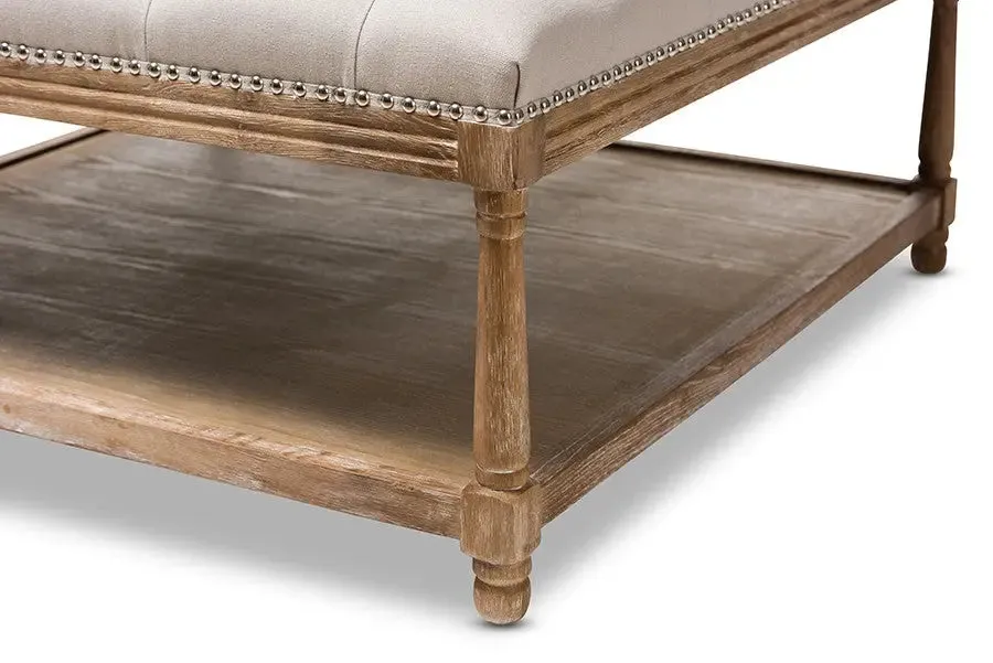 Grayson Beige Linen Square Coffee Table Ottoman