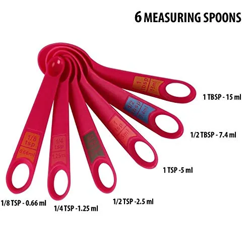 INOVERA (LABEL) Plastic 12 Piece Measuring Cups and Spoons for Kitchen Cake Baking and Cooking Teaspoon Tablespoon Spoon Accessories Tools Set (Pink)