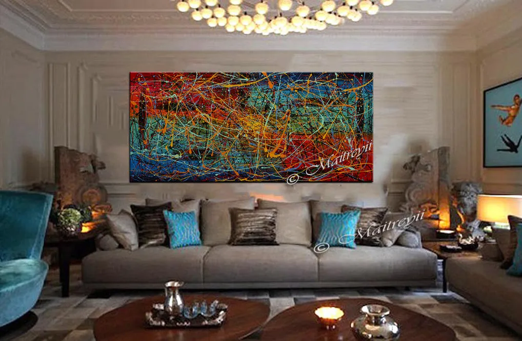 Jackson Pollock Style | Abstract artwork large oil painting on canvas modern wall art - Vintage Beauty 42