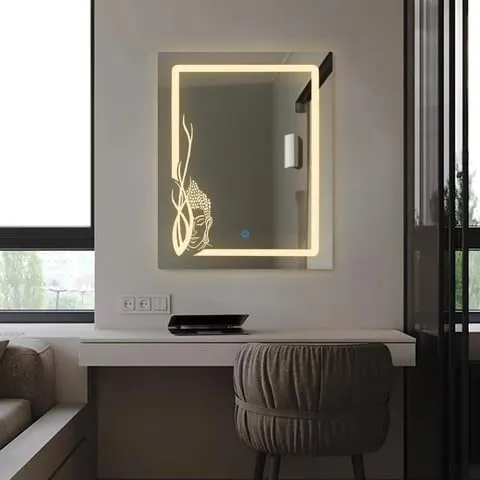 Kamal Bathroom Vanity Mirror with LED Lighting, Rectangle 24x18 inches, 3 Light Modes, Touch Control