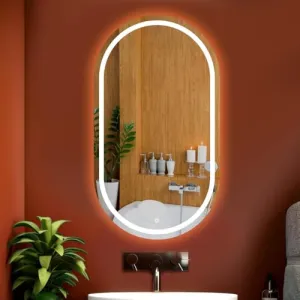 KAMAL INTERIORS Decorative LED Wall Mirror for Bathroom Lighted Mirror (Oval Finish : Polished) Capsule Design Mirror for Home Decoration