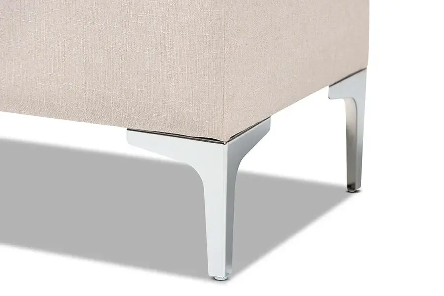 Keswick Beige Fabric Upholstered/Silver Finished Metal Storage Ottoman