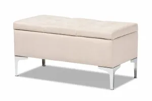 Keswick Beige Fabric Upholstered/Silver Finished Metal Storage Ottoman