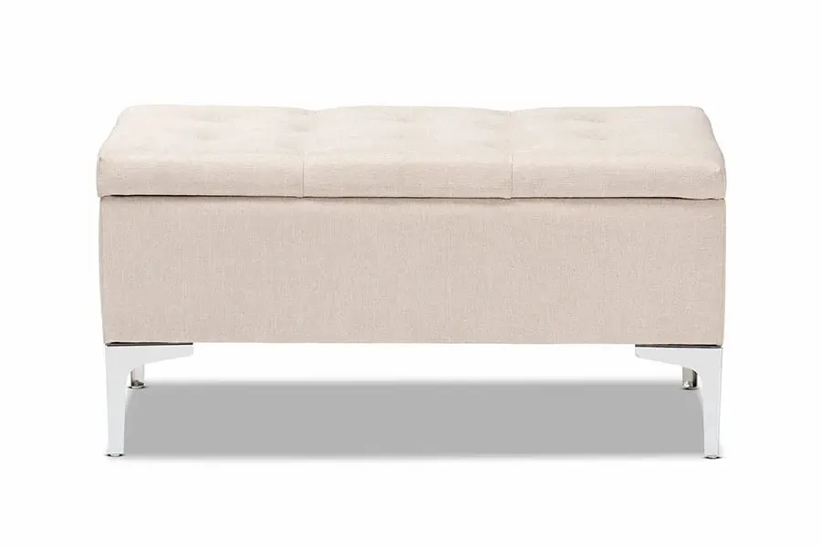 Keswick Beige Fabric Upholstered/Silver Finished Metal Storage Ottoman