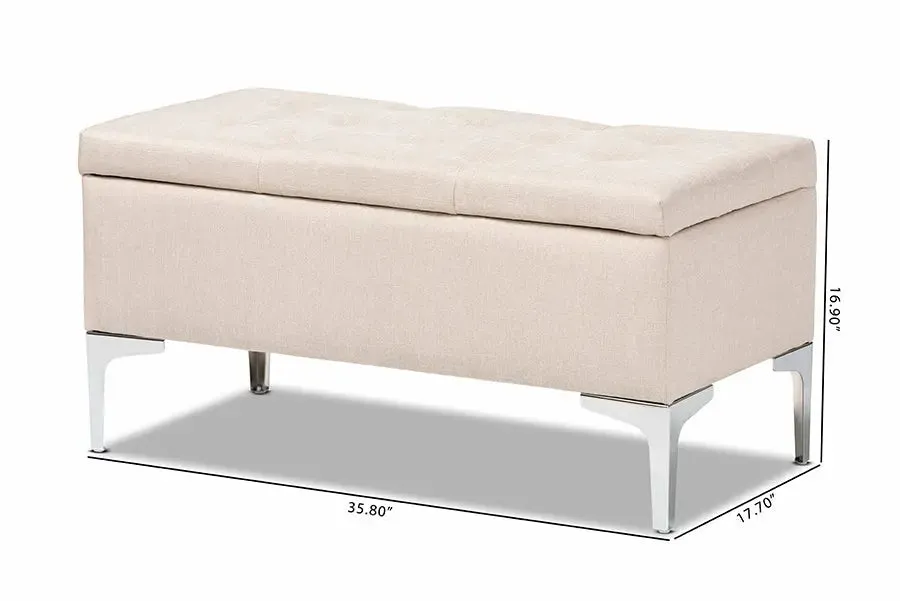 Keswick Beige Fabric Upholstered/Silver Finished Metal Storage Ottoman