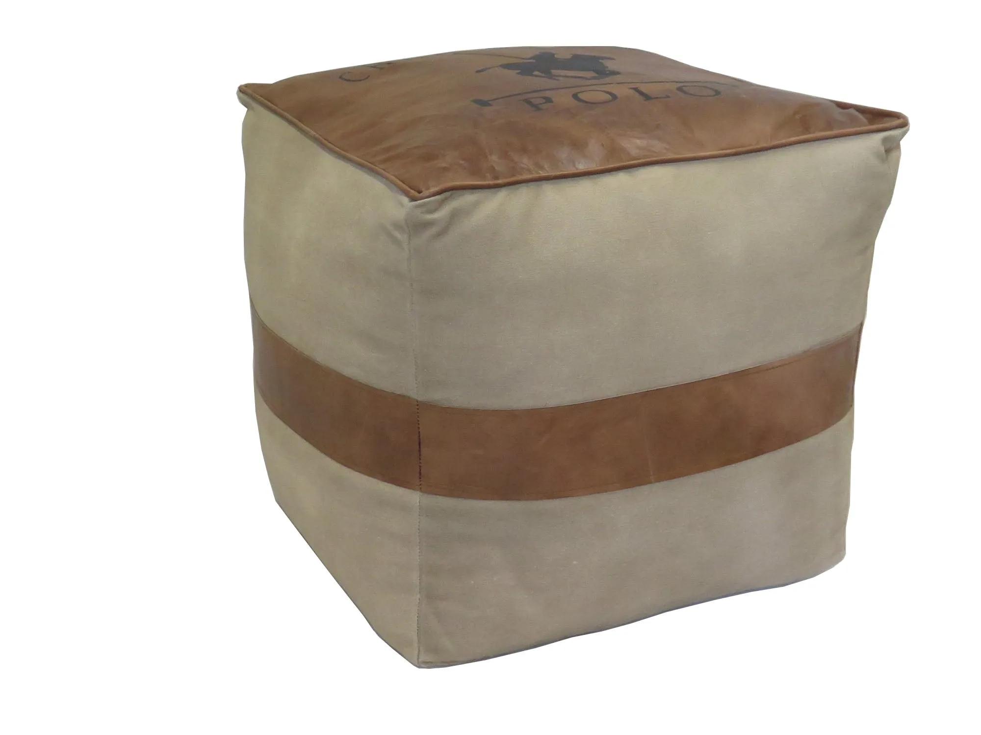 Kodama Genuine Leather and Cotton Pouffe/Footstool