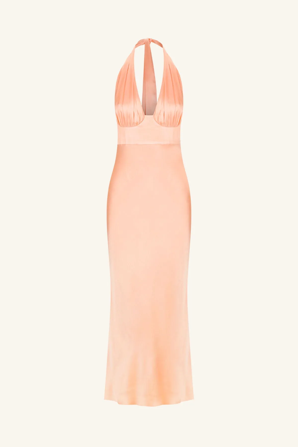 LA LUNE PLUNGED HALTER MIDI DRESS - PEACH