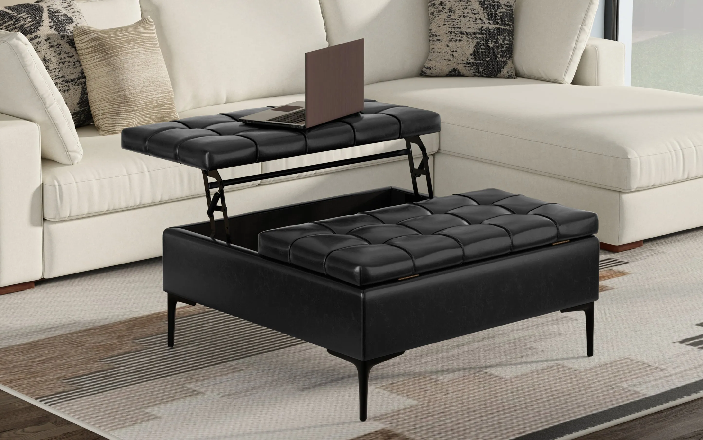 Laura Lift Top Storage Ottoman in Vegan Leather