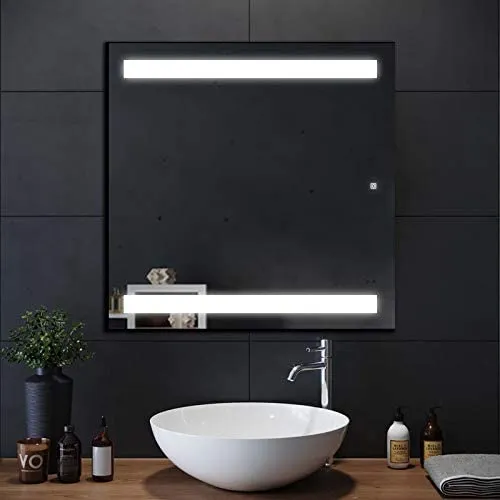 MALLIK DESIGN Sideline Square Led Bathroom Mirror Wall Mounted 24x18 Inch Lighted Vanity Mirror for Bathroom