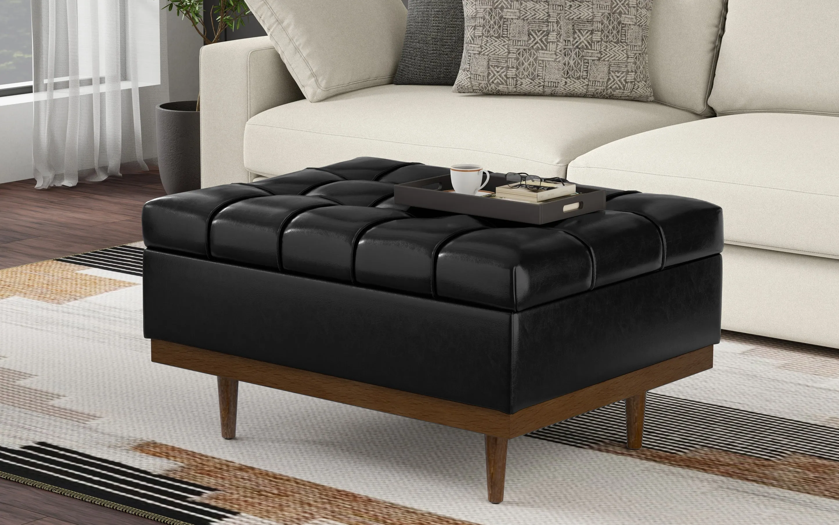 Mariah Coffee Table Storage Ottoman in Distressed Vegan Leather