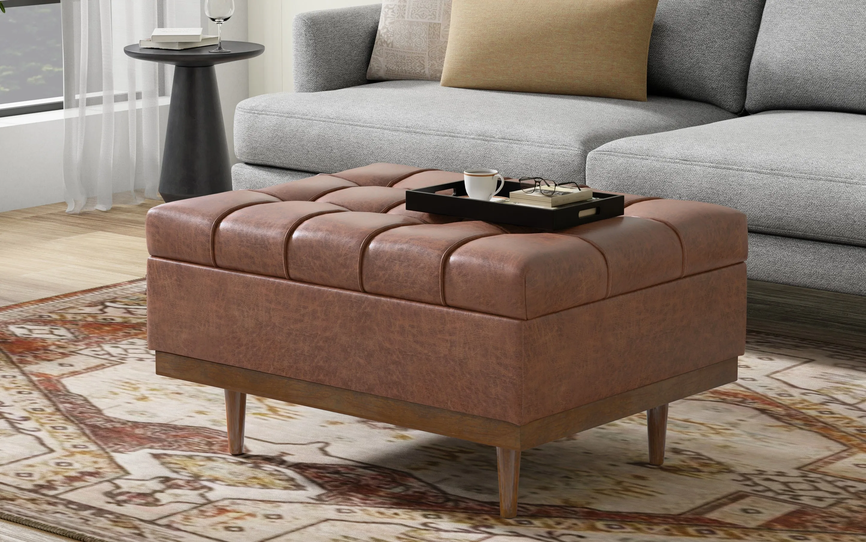 Mariah Coffee Table Storage Ottoman in Distressed Vegan Leather