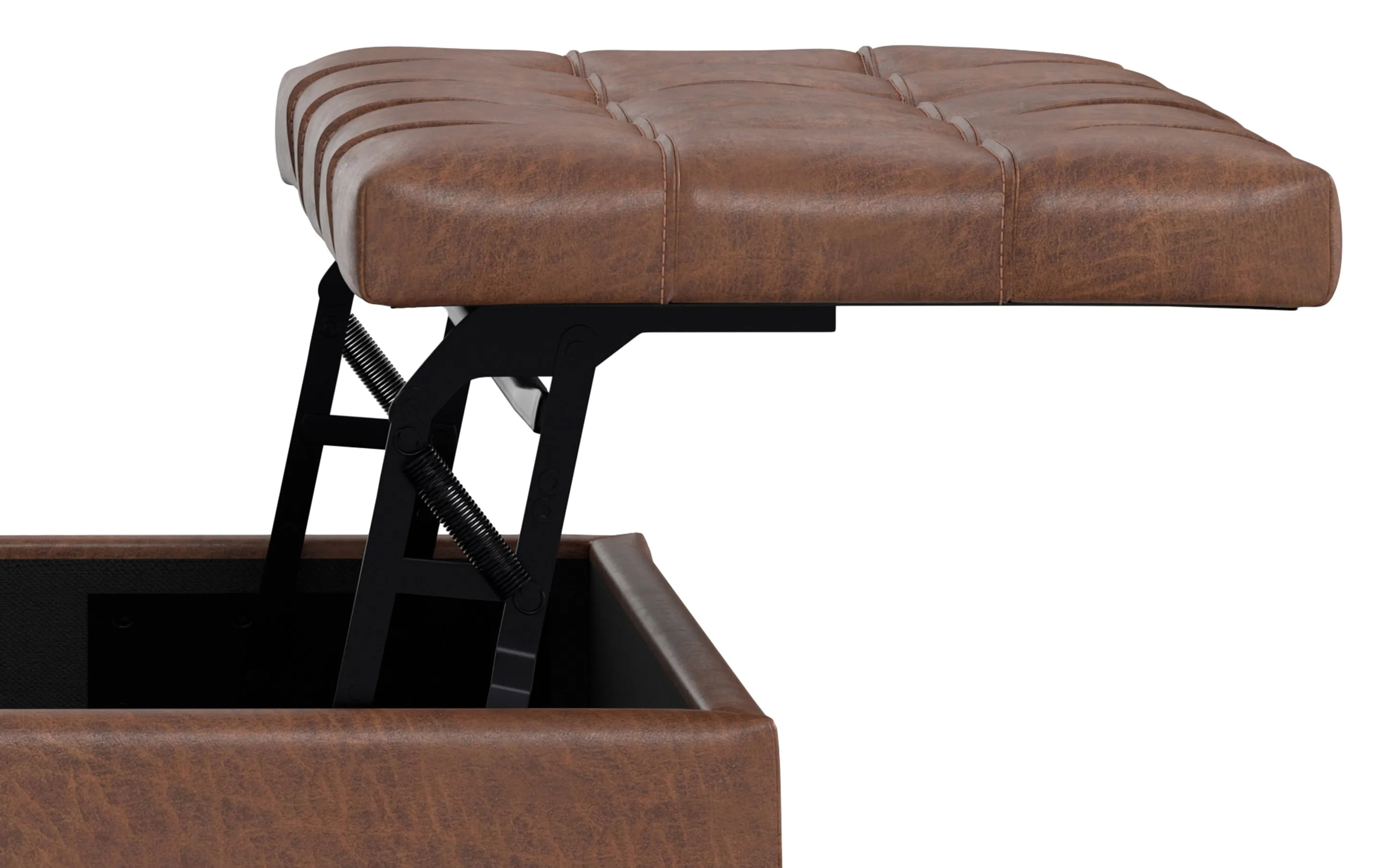 Mariah Lift Top Table Storage Ottoman in Distressed Vegan Leather