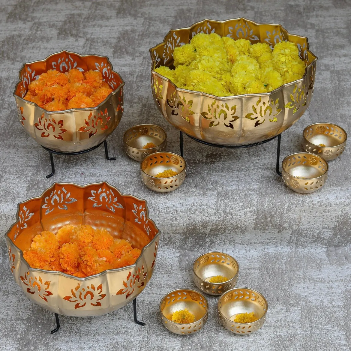 Metallic Lotus Urli Set - Festive Home Decor