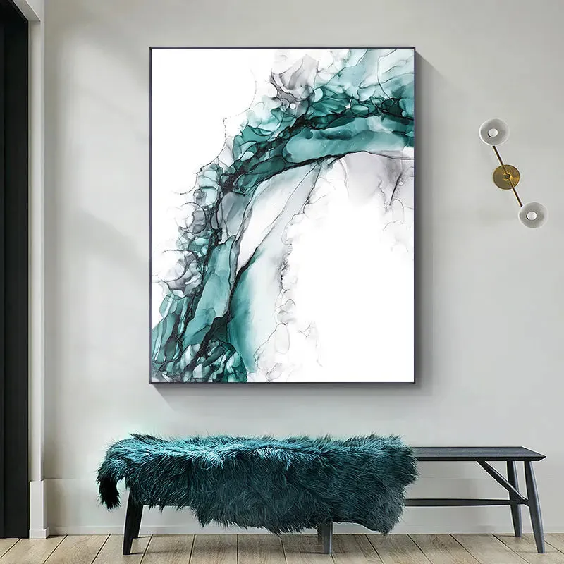 Minimalist Abstract Green Ice Marble Print Wall Art Fine Art Canvas Prints Posters Pictures For Modern Living Room Home Office Art Decor