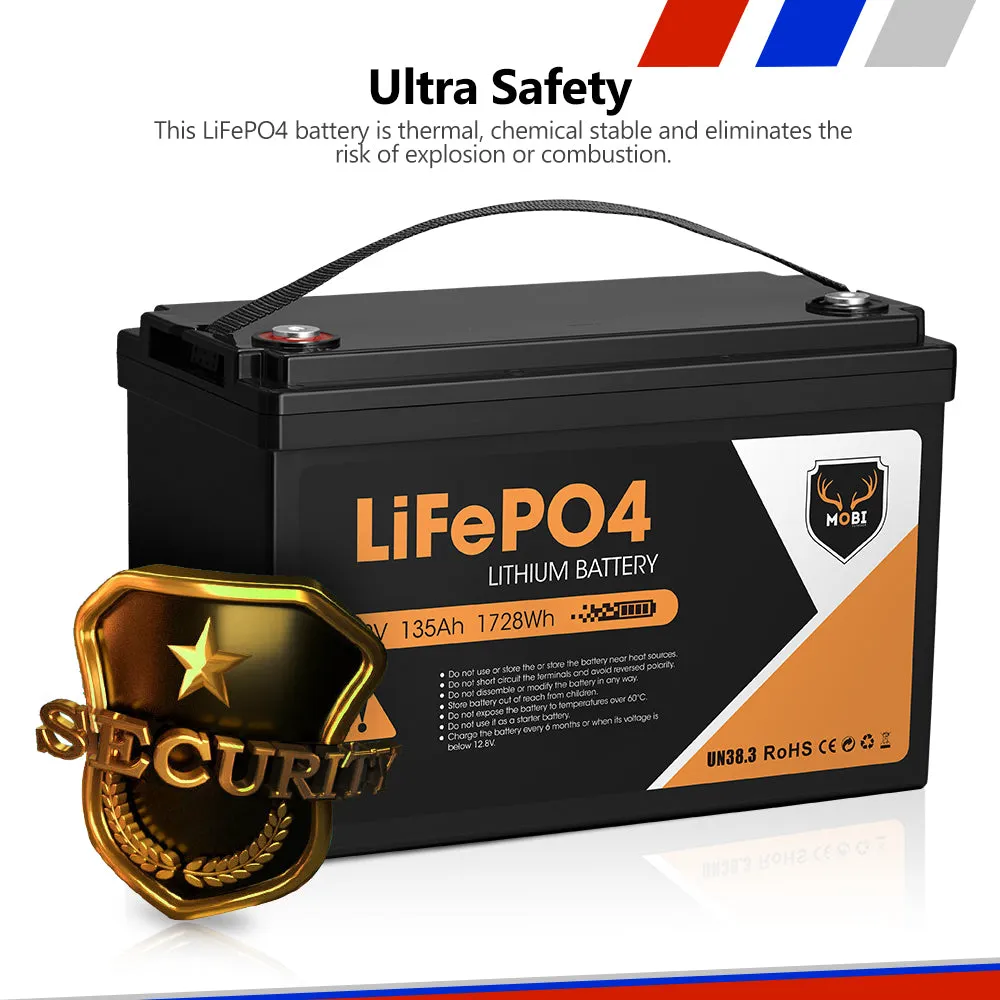 Mobi 12V 135AH Lithium Iron Phosphate Battery LiFePO4 Deep Cycle