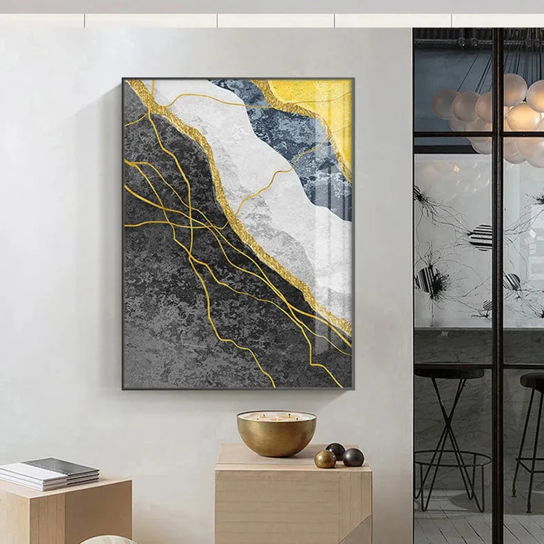 Modern Abstract Shades Of Grey Blue Yellow Wall Art Fine Art Canvas Prints Pictures For Modern Apartment Living Room Light Luxury Home Decor