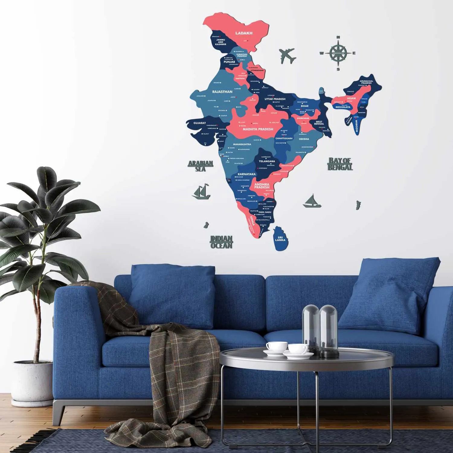 Nile Blue Wooden India Map for wall | Wooden India map wallart | Map of India |