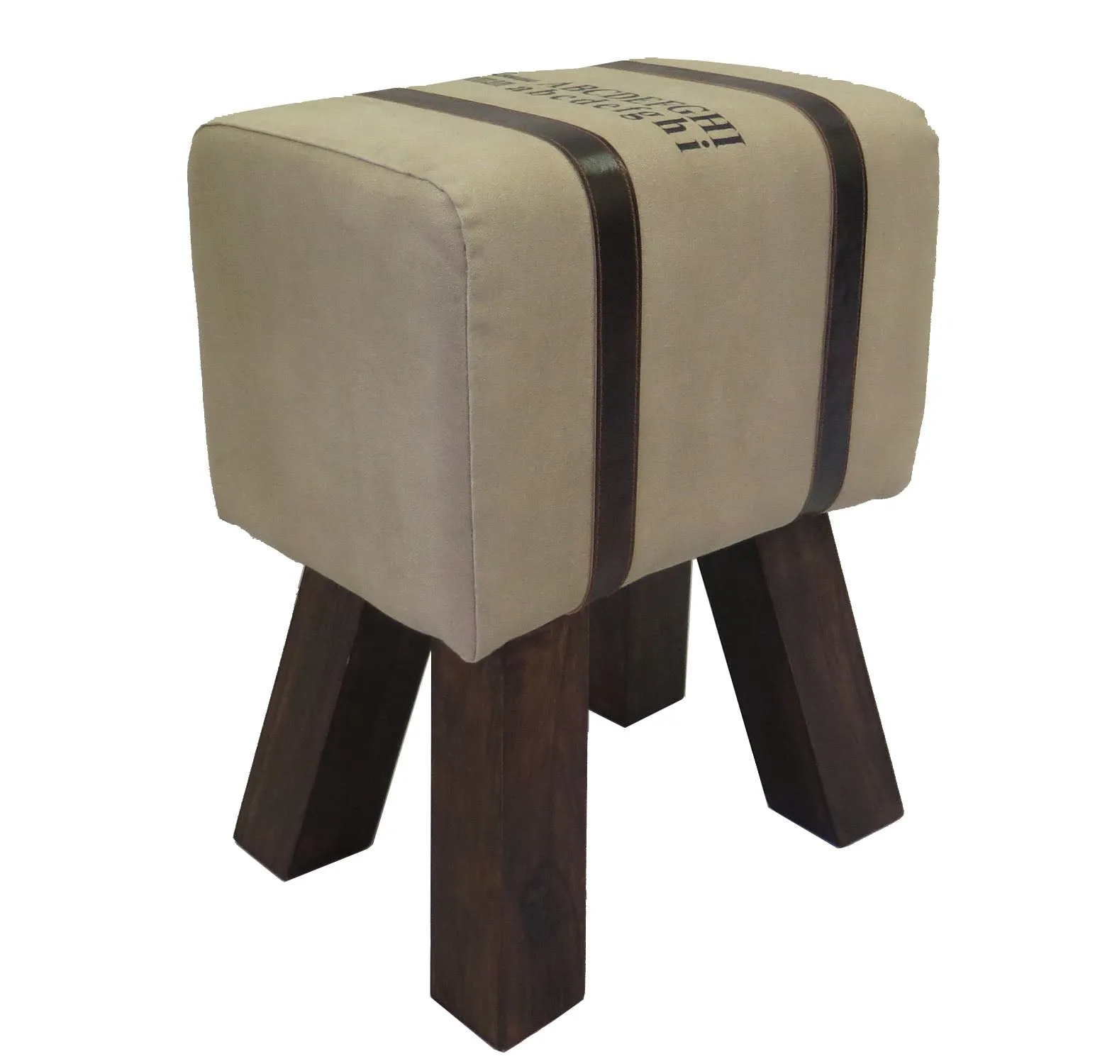 Oglala Genuine Leather Upholstered ottoman Stool-Beige/Brown