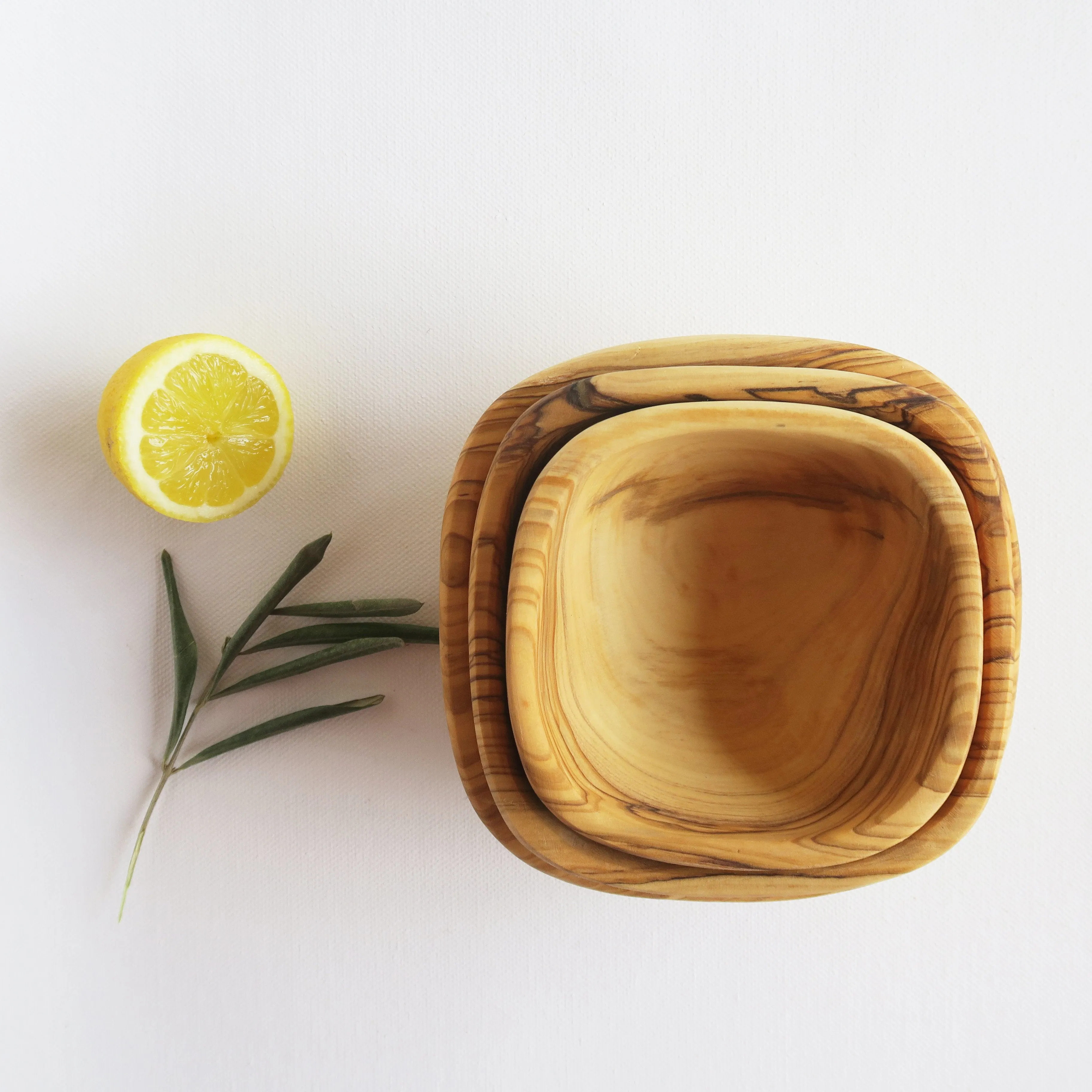 Olive Wood Square Bowls Set of 3 from Palestine