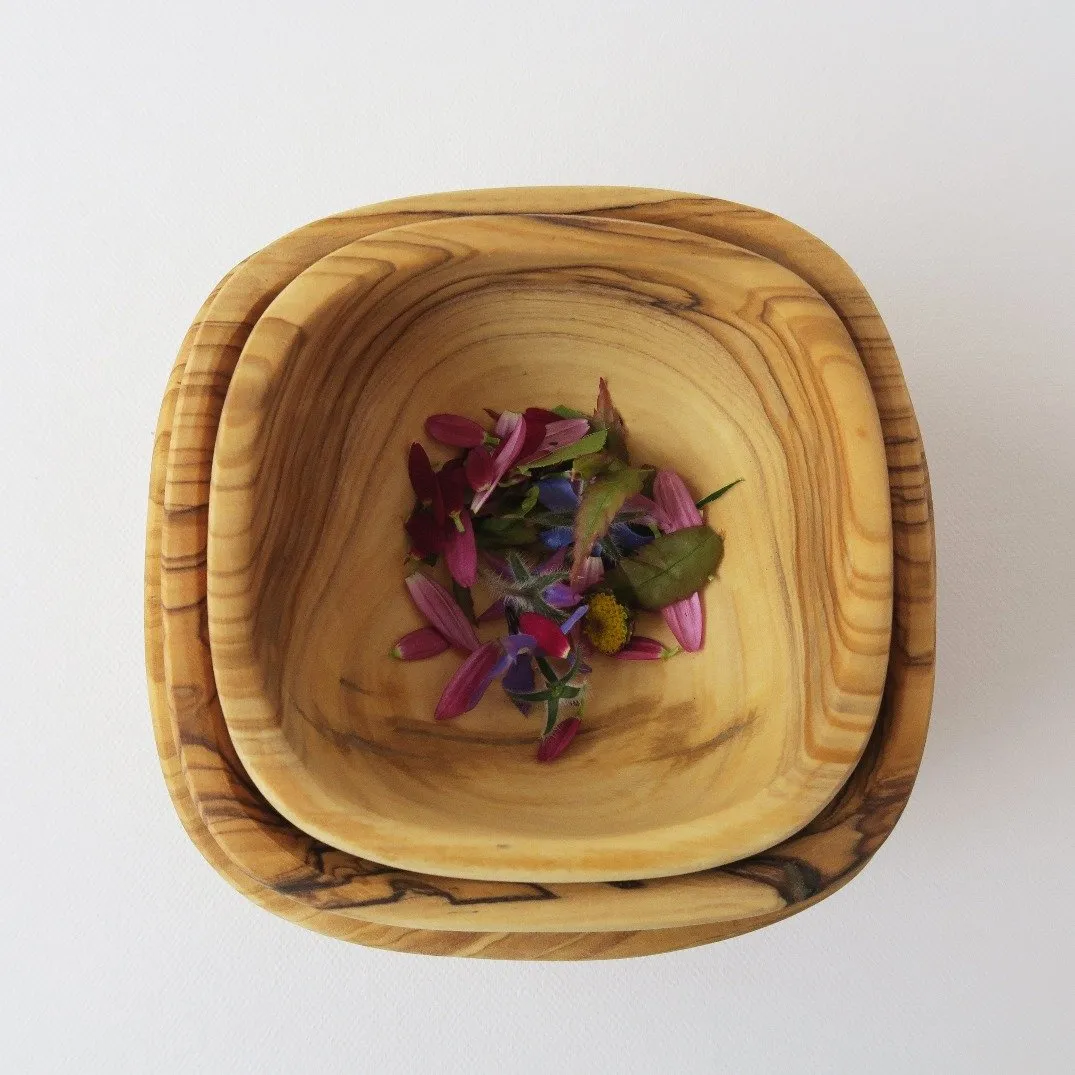 Olive Wood Square Bowls Set of 3 from Palestine