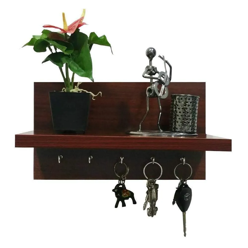 Omega 6 Key Holder With Wall Decor Shelf, Mahogany