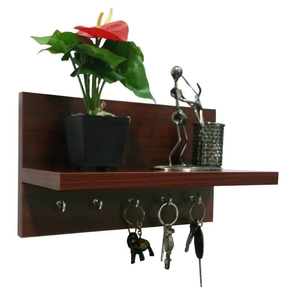 Omega 6 Key Holder With Wall Decor Shelf, Mahogany