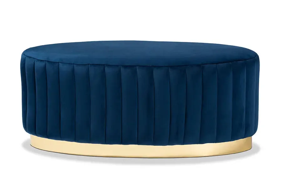 Paris Navy Blue Velvet Fabric Storage Ottoman