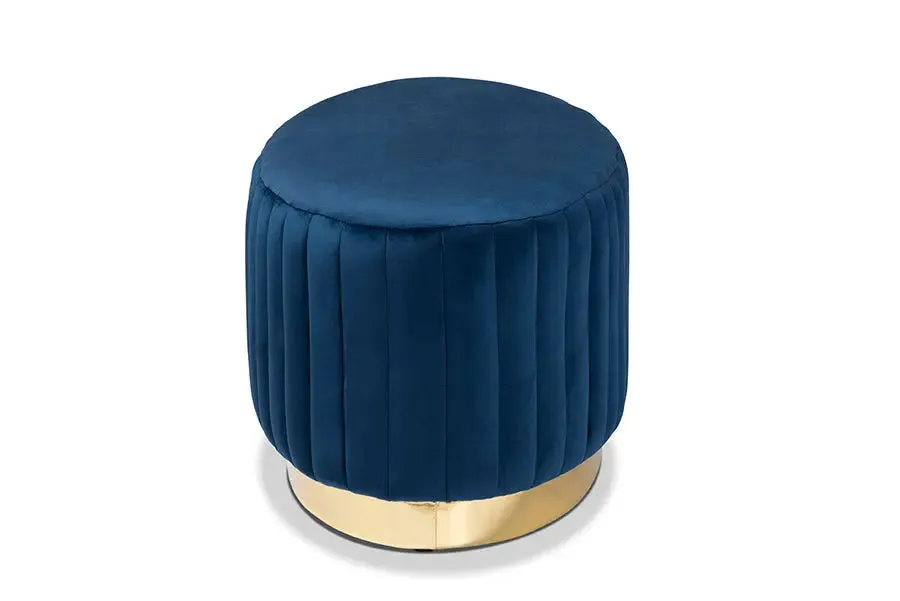 Paris Navy Blue Velvet Fabric Storage Ottoman