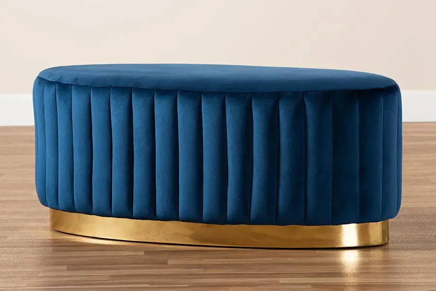 Paris Navy Blue Velvet Fabric Storage Ottoman