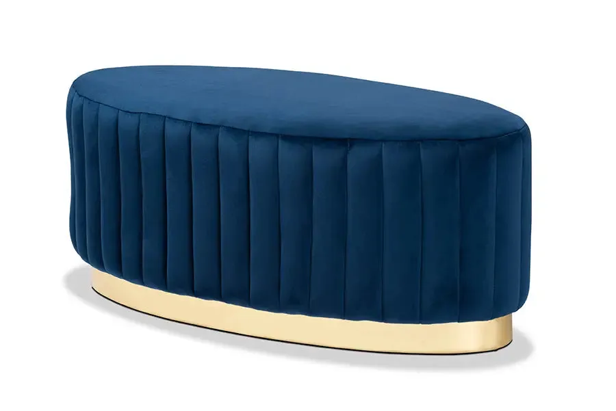 Paris Navy Blue Velvet Fabric Storage Ottoman