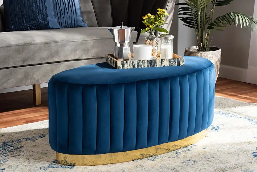 Paris Navy Blue Velvet Fabric Storage Ottoman