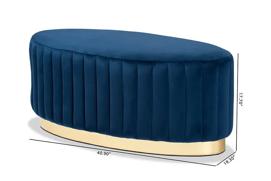 Paris Navy Blue Velvet Fabric Storage Ottoman