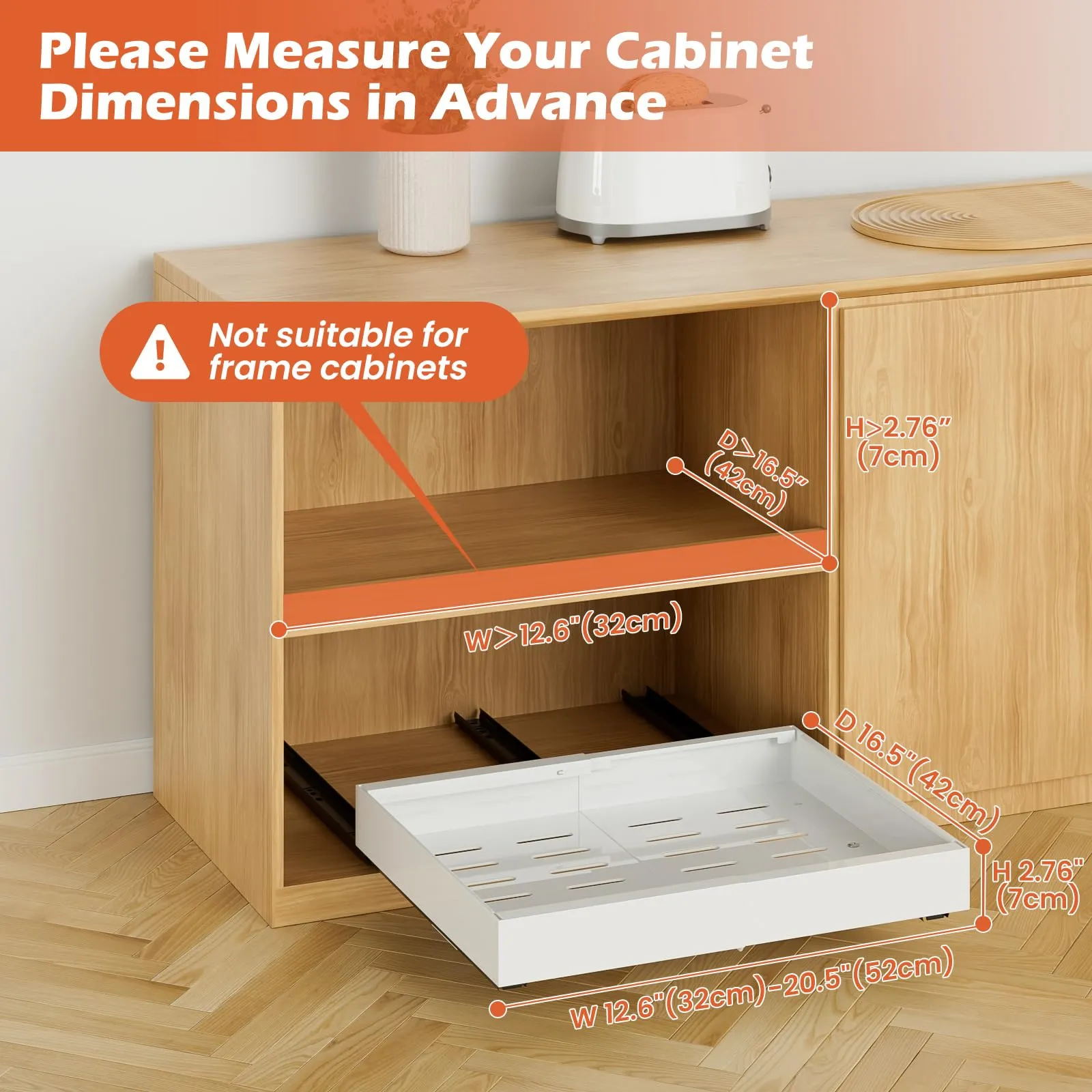 Pull Out Cabinet Organizer, 16.5" Deep Expandable(12.6"-20.5") Pull Out Drawers for Cabinets, Heavy Duty Slide Out Drawers for Kitchen Cabinets-1Pack