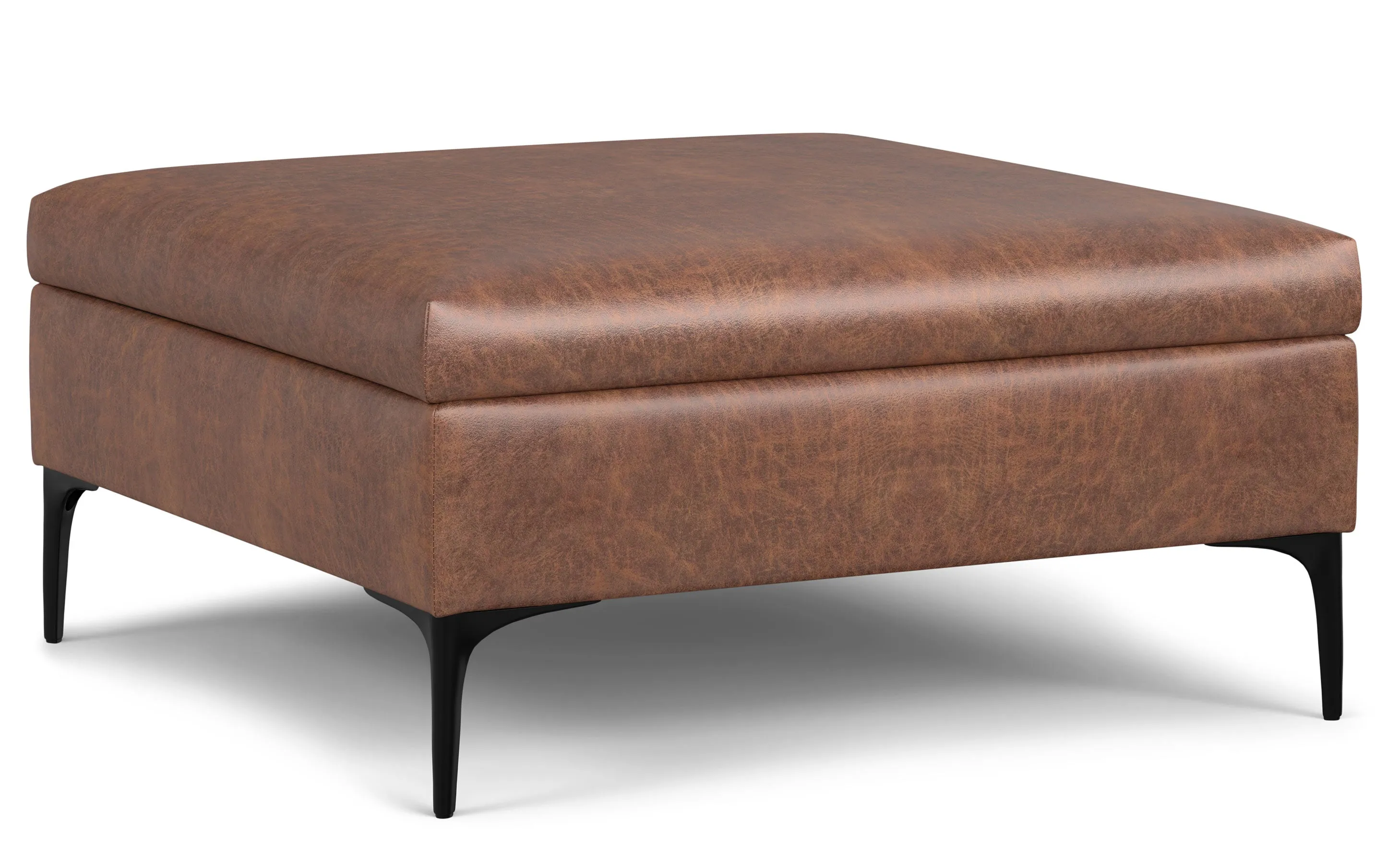 Rebecca Coffee Table Storage Ottoman with Lift Up Lid in Distressed Vegan Leather