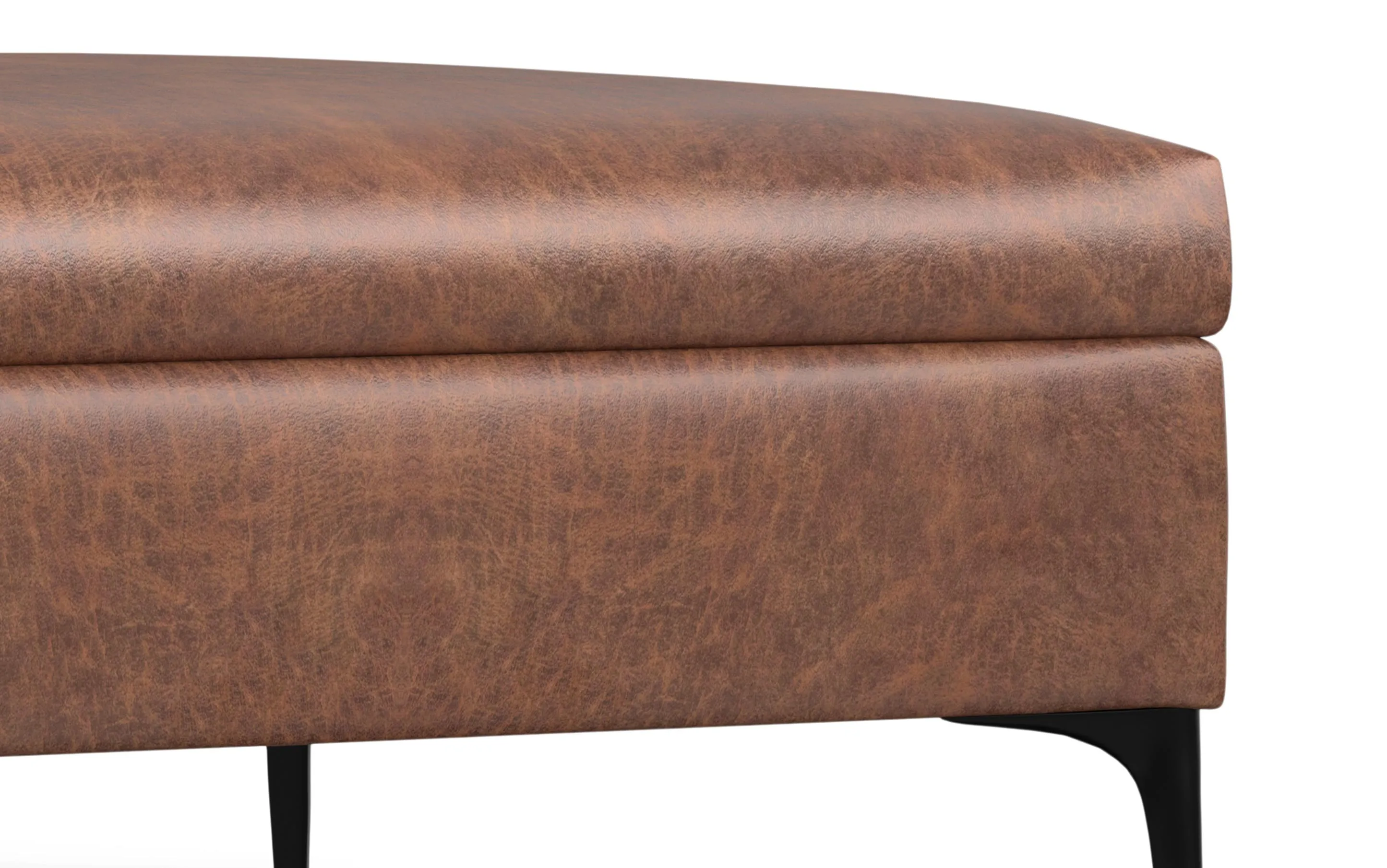 Rebecca Coffee Table Storage Ottoman with Lift Up Lid in Distressed Vegan Leather