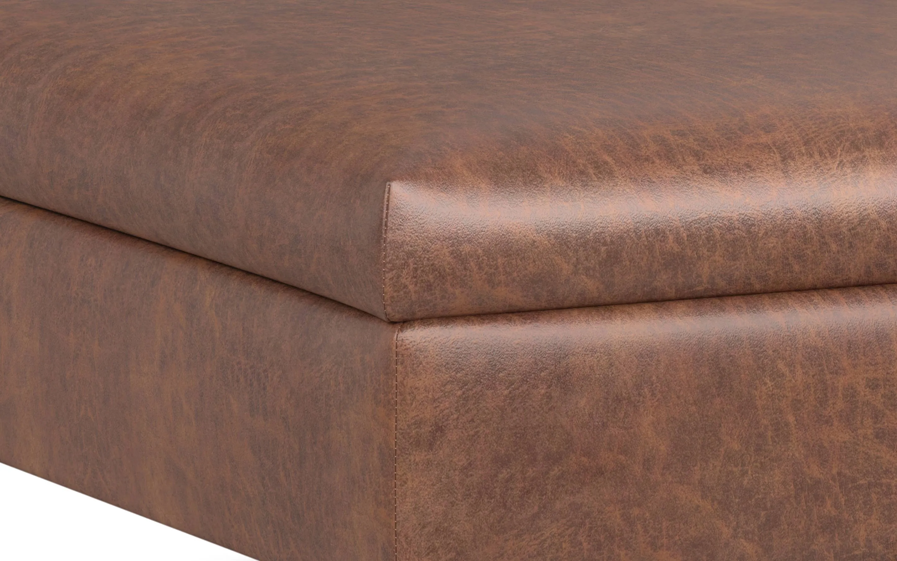 Rebecca Coffee Table Storage Ottoman with Lift Up Lid in Distressed Vegan Leather