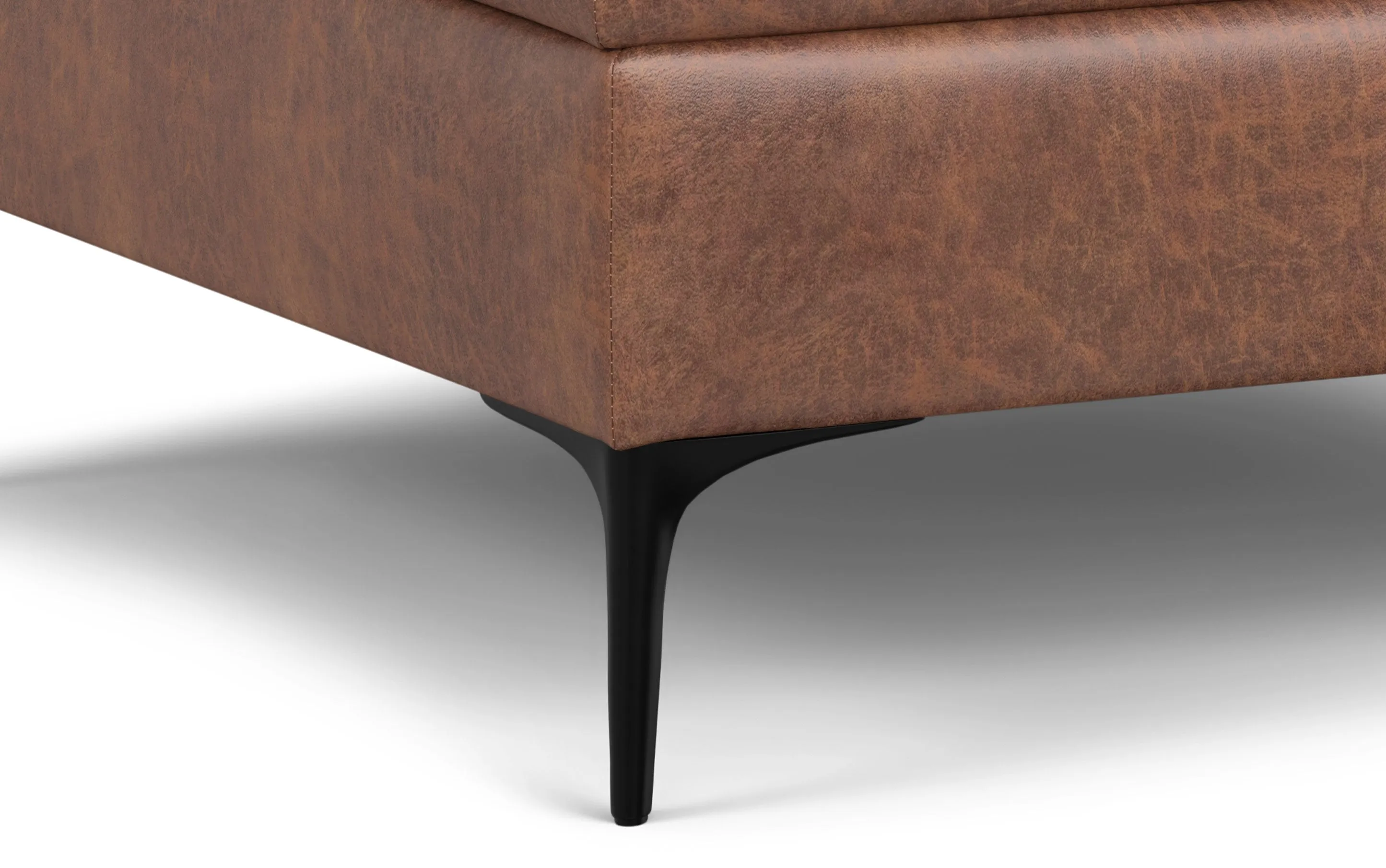 Rebecca Coffee Table Storage Ottoman with Lift Up Lid in Distressed Vegan Leather