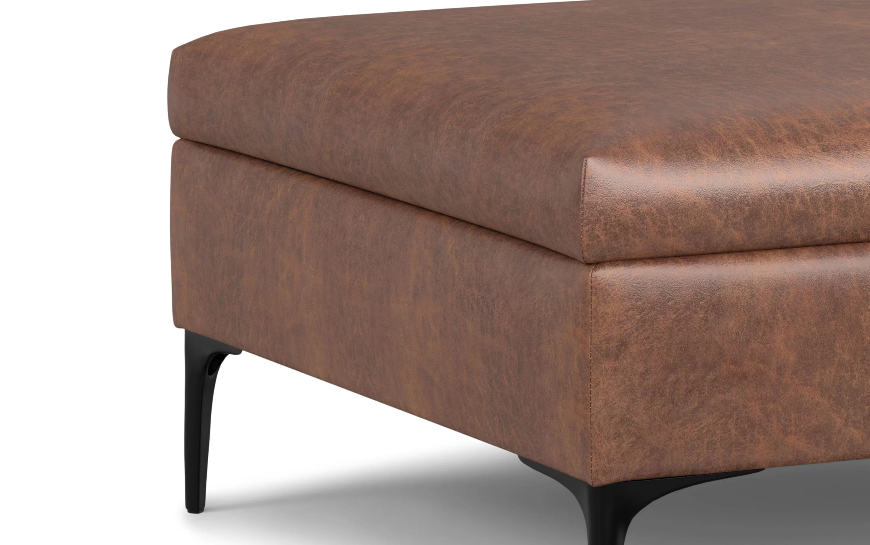 Rebecca Coffee Table Storage Ottoman with Lift Up Lid in Distressed Vegan Leather