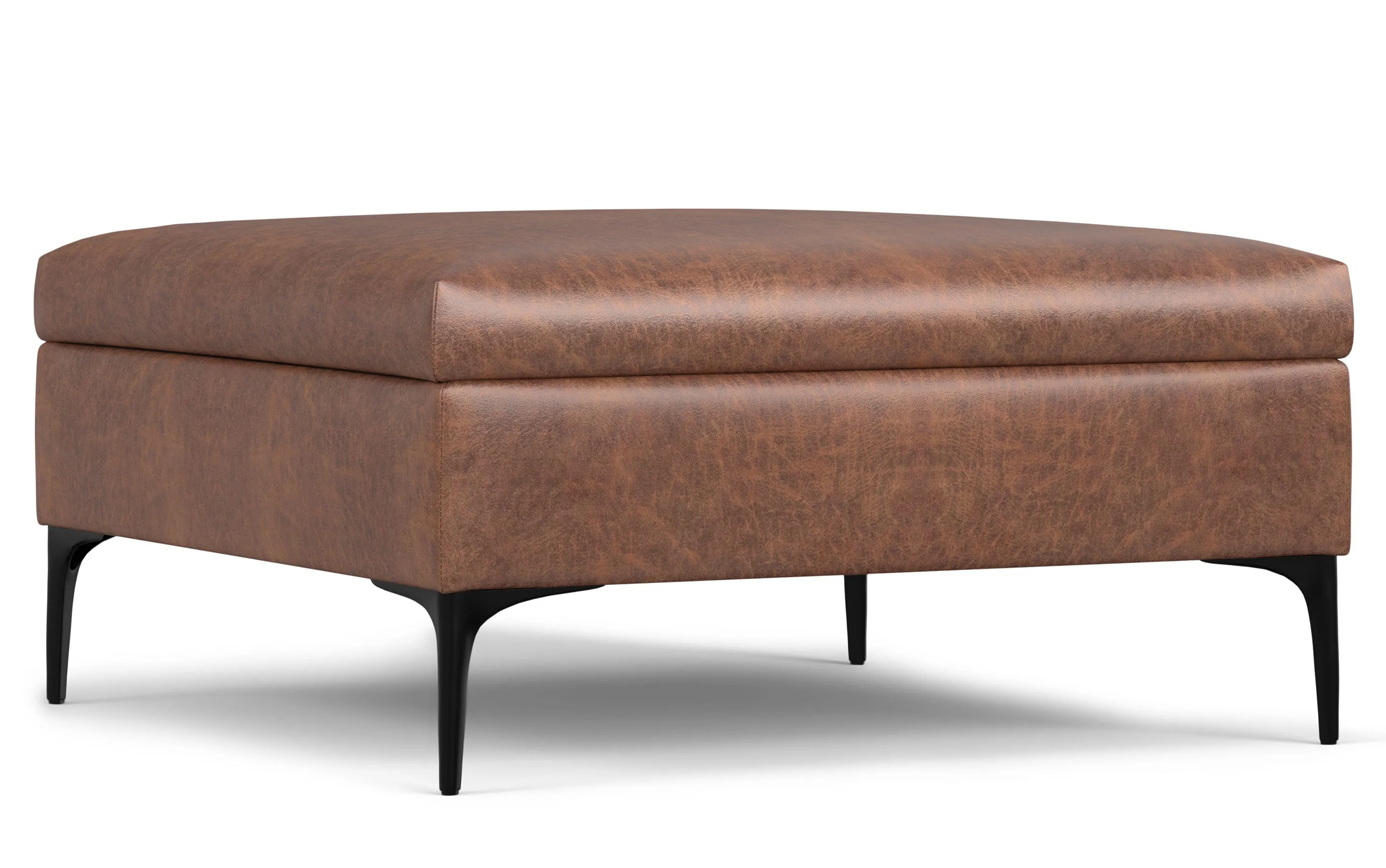 Rebecca Coffee Table Storage Ottoman with Lift Up Lid in Distressed Vegan Leather