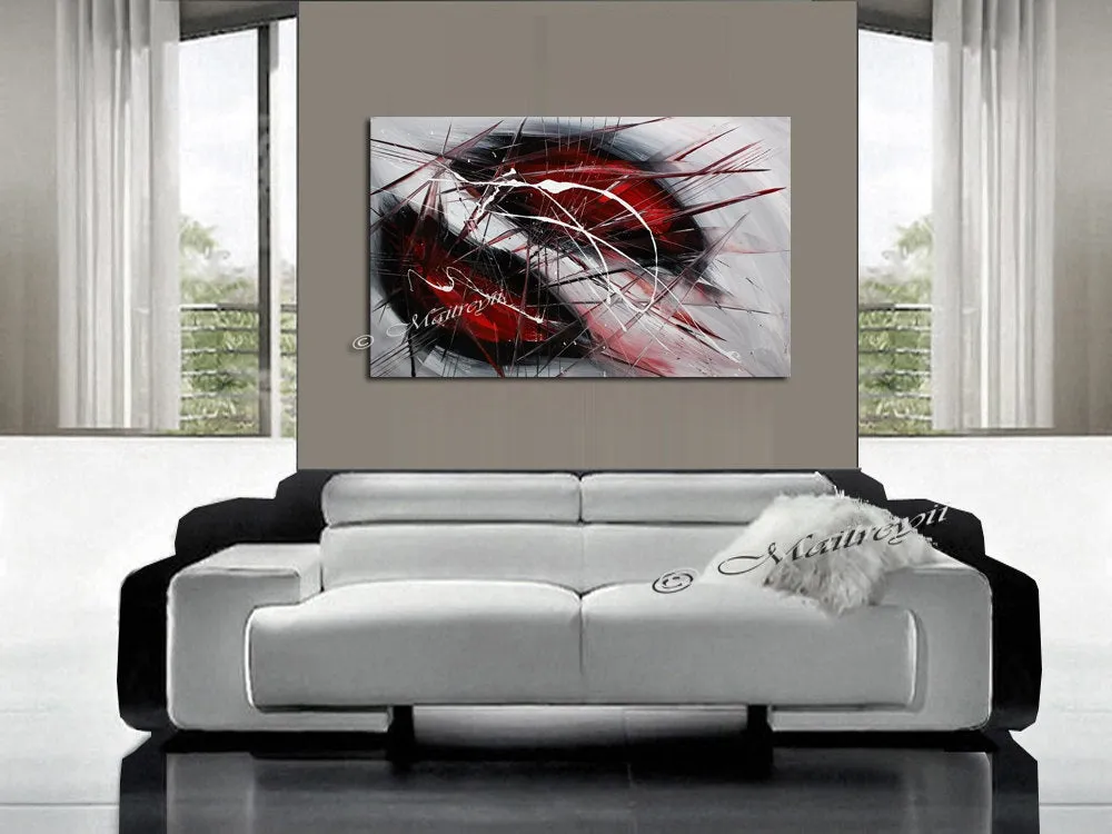 Red Wall Art Oil Painting On Canvas, Extremely Modern Style Interior Decor